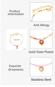 Dettaglio del bracciale a cuore in acciaio placcato oro con zircone e dimensioni precise