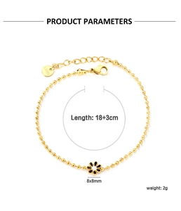 Detailed size parameters of gold beaded daisy bracelet in durable stainless steel