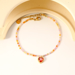 Bracciale Di Perline Cuore Acciaio Inossidabile Ciondolo Cuore Zircone Perline Sfaccettate Gioielli Di Moda Per Donne Regolabile