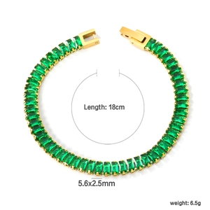 Bracelet tennis élégant en acier inoxydable plaqué or 18k avec pierres rectangulaires