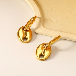 Boucles D Oreilles Créoles En Acier Inoxydable Plaqué Or Nez De Cochon Grain De Café Géométrique Bijoux Minimalistes Femmes