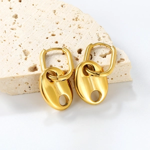 Boucles d'oreilles dorées en acier inoxydable avec pendentif grain de café sur pierre