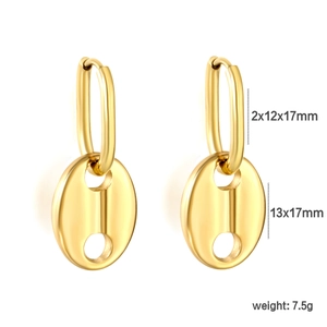 Boucles d'oreilles créoles nez de cochon en acier inoxydable doré avec fini miroir
