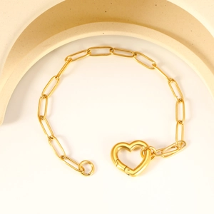 Heart Clasp Paperclip Chain Bracelet Stainless Steel 18K Gold Plated Double Layer Minimalist Ins Style Jewelry Women