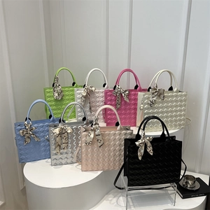 Chic quilted tote bag collection with silk scarf in eight elegant colors and textures