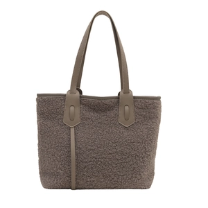 Sac cabas marron en polaire avec garniture en cuir et longues bandoulières pour l'hiver