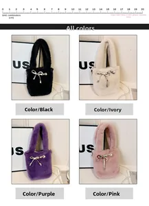 Sacs seaux en fausse fourrure de vison en noir, beige, violet et rose avec nœuds en perles