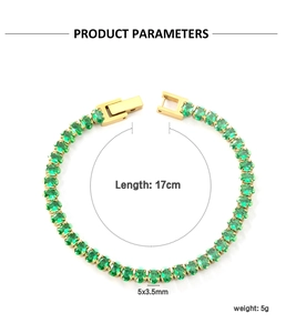 Détails du bracelet tennis doré avec zircons ovales vert émeraude de 5x3,5 mm