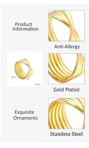 Detail view of 11mm wide gold plated stainless steel ring with wavy texture detail