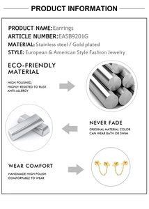 Detailed chart showing gold plated stainless steel material properties and anti-allergy features