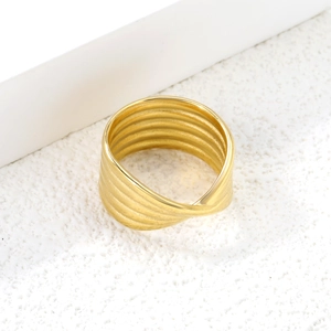 Modern multi-layer spiral ring with 18K gold plating on textured stone base