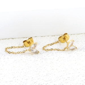 French vintage gold chain earrings with marquise cut zircon and long tassel design