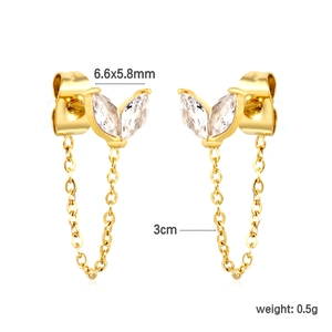 Elegant gold tassel earrings with marquise zircon stones and fine chain fringe