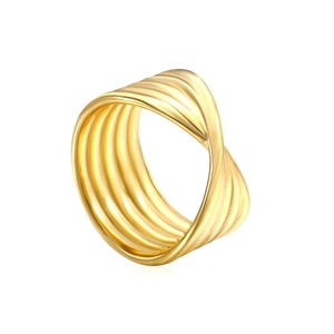 18K gold-plated stainless steel multi-layer twisted ring with minimalist wide band design
