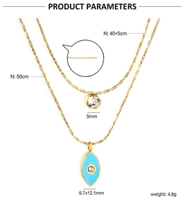 Specifiche delle dimensioni per la collana a doppio strato in oro 18K con occhio di Allah
