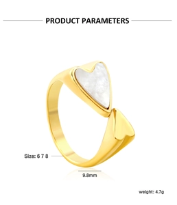 Gedetailleerde specificaties van gouden hartring met schelpinleg inclusief maten en gewicht
