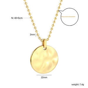 Gold stainless steel tree of life necklace with hammered texture pendant and bead chain