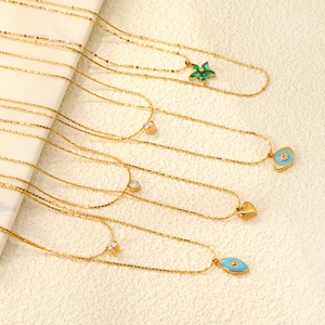 Collana A Strati Acciaio Inossidabile Placcato Oro Zircone Cuore Malocchio Ciondolo Fiore Gioielli Eleganti Donna