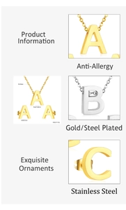 Macro detail of stainless steel letter jewelry set showing necklace and earrings sizes