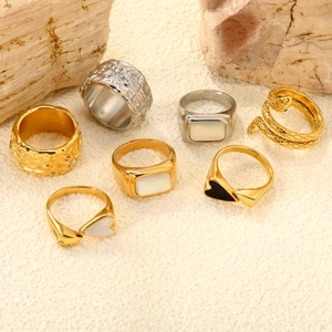 Vrouwen Roestvrij Staal Textuur Ring Gepersonaliseerde Hip Hop Goud Zilver Verguld Hart Slang Parelmoer Schelp Open Ring Mode Sieraden