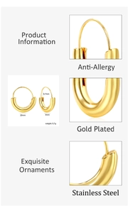 Detailed view of 20mm gold plated stainless steel U-shaped earring with dimensions