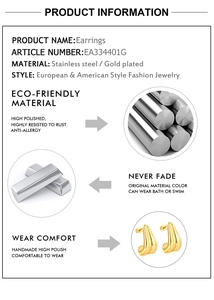 Détail de boucles d'oreilles en acier plaqué or montrant le matériau et le modèle EA334401G