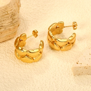 Orecchini da Donna in Acciaio Inossidabile con Design a Giunzione di Cuore a Forma di C Esagerato Placcati in Oro Gioielli di Moda