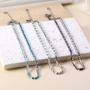 Rechteck Zirkon Tennis Kette Edelstahl Vergoldet Verstellbarer Choker Für Damen Eleganter Schmuck
