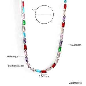 Regenbogen-Edelstahlkette mit rechteckigen Edelsteinen und verstellbarer Kette 35+5cm