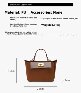 Brown PU handbag dimensions 26x16x9cm with gold metallic twist lock detail