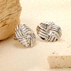 Stainless Steel Woven Texture Oval Stud Earrings Retro Geometric Minimalist Fashion Jewelry For Women