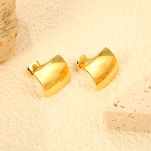 Detail of 925 hallmark on gold plated rectangle stud earrings with polished finish