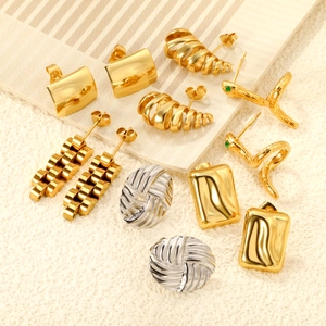 Stainless Steel Stud Earrings For Women Geometric Snake Shape Spiral Textured Gold Plated Fashion Jewelry