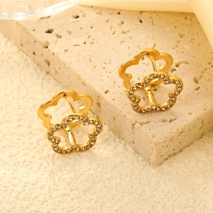 Boucles d'oreilles cœur évidé en or et acier inoxydable avec zircons blancs