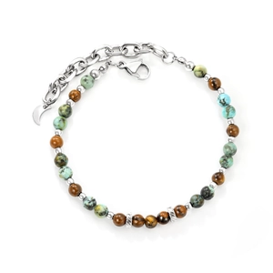 Minimalist stainless steel beaded heart bracelet with natural stones and moon pendant