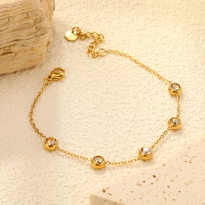 Station Bracelet Gold Plated Stainless Steel With Round Yellow Cubic Zirconia Bezel Set Adjustable Chain Jewelry For Women