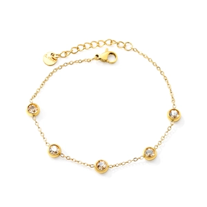 Golden stainless steel bracelet featuring five round yellow cubic zirconia crystals