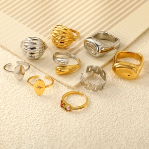 Anelli In Acciaio Inossidabile Da Donna Placcato Oro 18K Aperto Regolabile Geometrico Stella Zircone Perla Artificial Gioielli