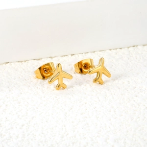 Boucles d'oreilles avion minimalistes en acier inoxydable plaqué or 18K pour femme