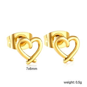 Spécification détaillée de taille pour boucles d'oreilles cœur dorées 7x6mm et 0.5g