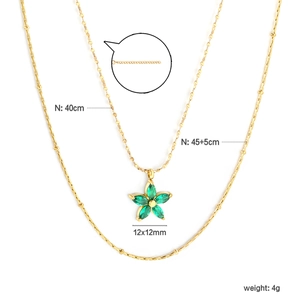 Detailed view of green zircon flower pendant with 40cm and 45cm chain length specifications