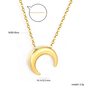 Minimalist gold moon pendant necklace for women with dimensions and fine link chain