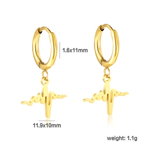 Détail de boucles d'oreilles ECG dorées avec pendentifs éclair 11,9x10mm et dimensions