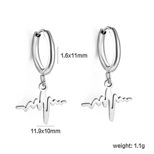Boucles d'oreilles minimalistes électrocardiogramme en acier avec dimensions affichées