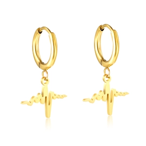 Boucles d'oreilles créoles dorées en acier inoxydable avec pendentif ligne de pouls