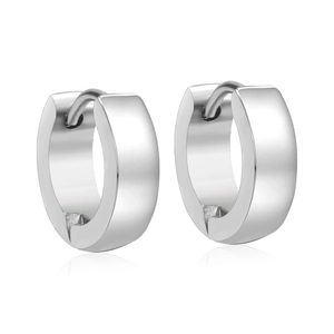 Polished silver stainless steel huggie hoop earrings with reflective mirror finish