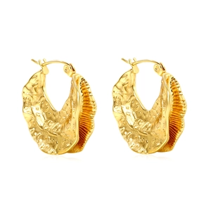 Lava texture gold hoop earrings with irregular maple leaf fold design and 18k plating