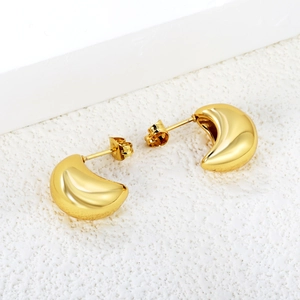 Minimalist gold-plated stainless steel crescent earrings with high-polish metallic finish