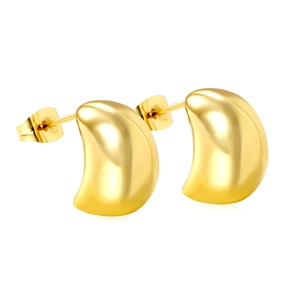 Modern gold-plated stainless steel bean earrings with a high-polished mirror finish