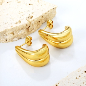 Boucles d'oreilles créoles doubles en forme de C en acier inoxydable plaqué or 18 carats